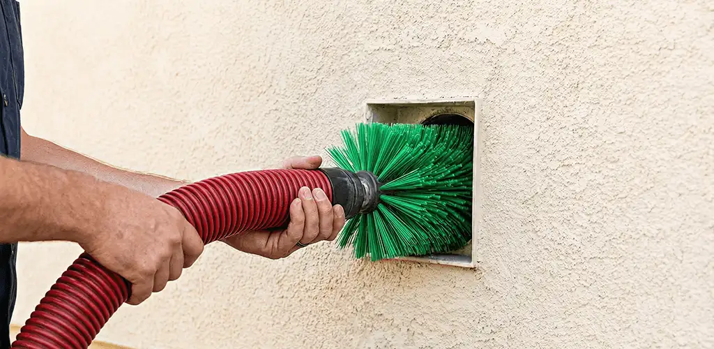 Air duct cleaning brush removing debris from a vent opening in Dayton, OH