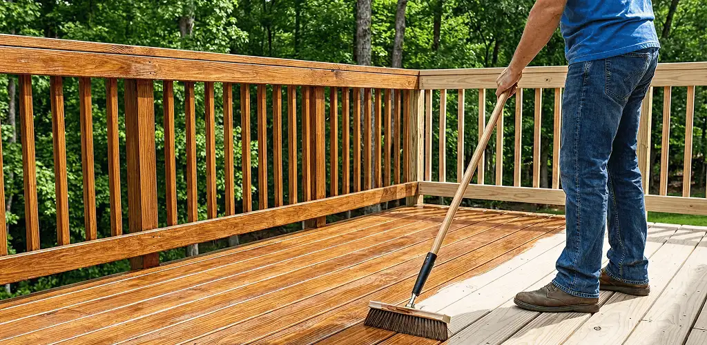 Deck staining and sealing application on a wood deck in Dayton, OH