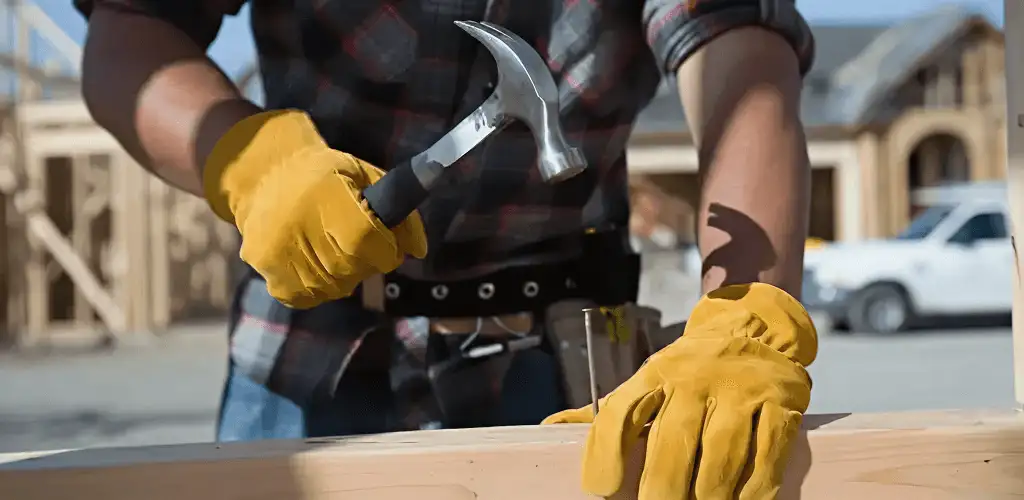 Handyman fixing wood trim with a hammer for home repairs in Dayton, OH