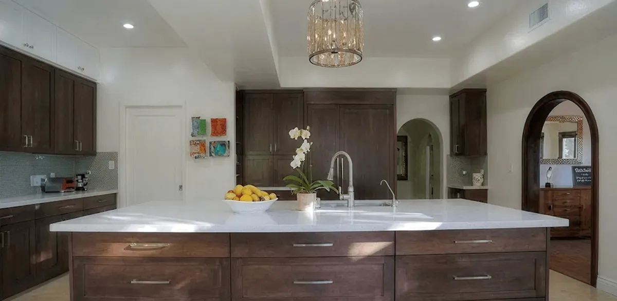 Cabinet refacing project with updated kitchen cabinets and island in Dayton, OH