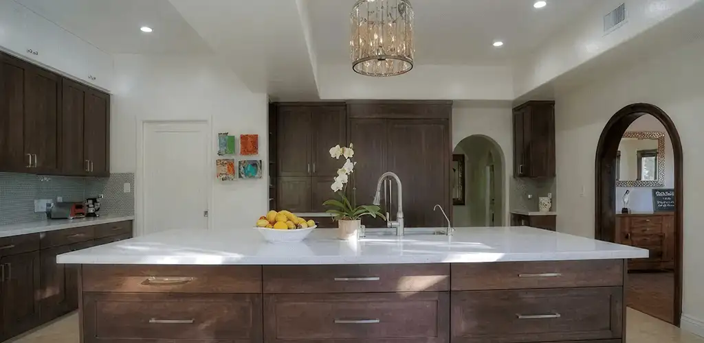 Cabinet refacing project with updated kitchen cabinets and island in Dayton, OH
